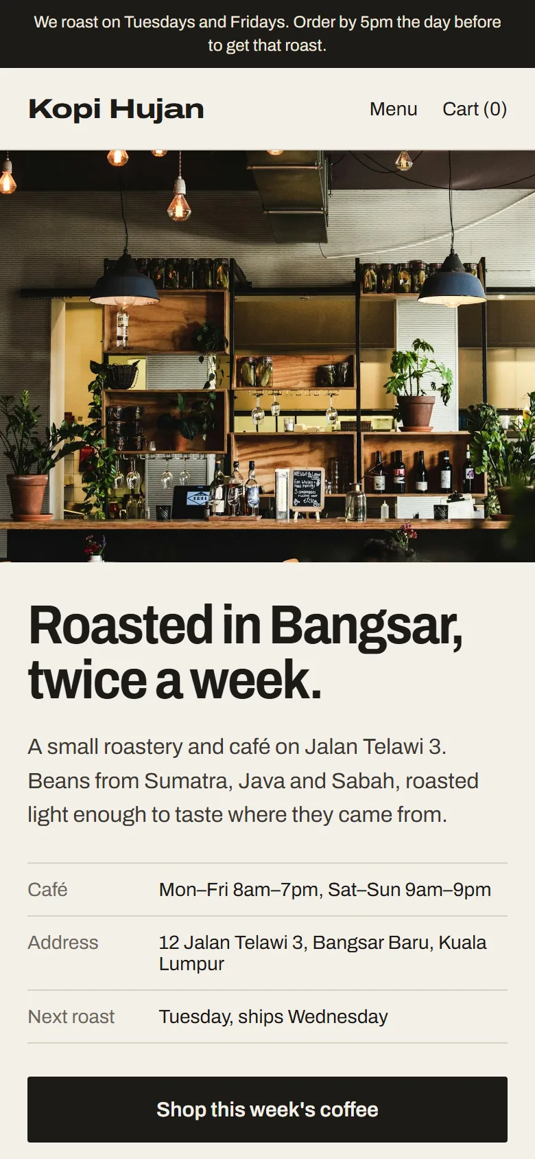 Kopi Hujan on mobile, concept