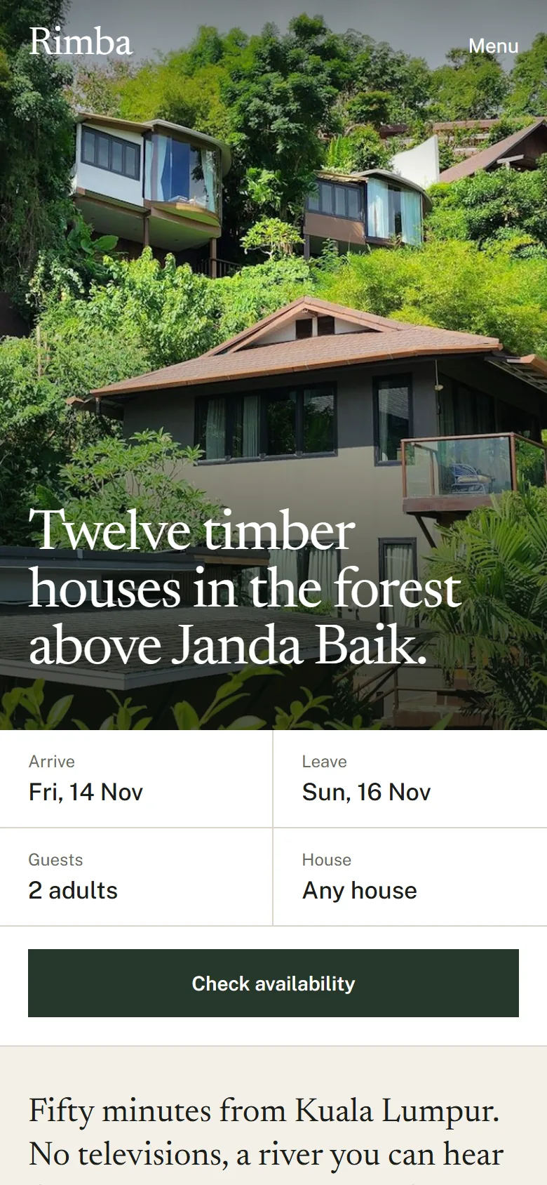 Rimba Retreats on mobile, concept